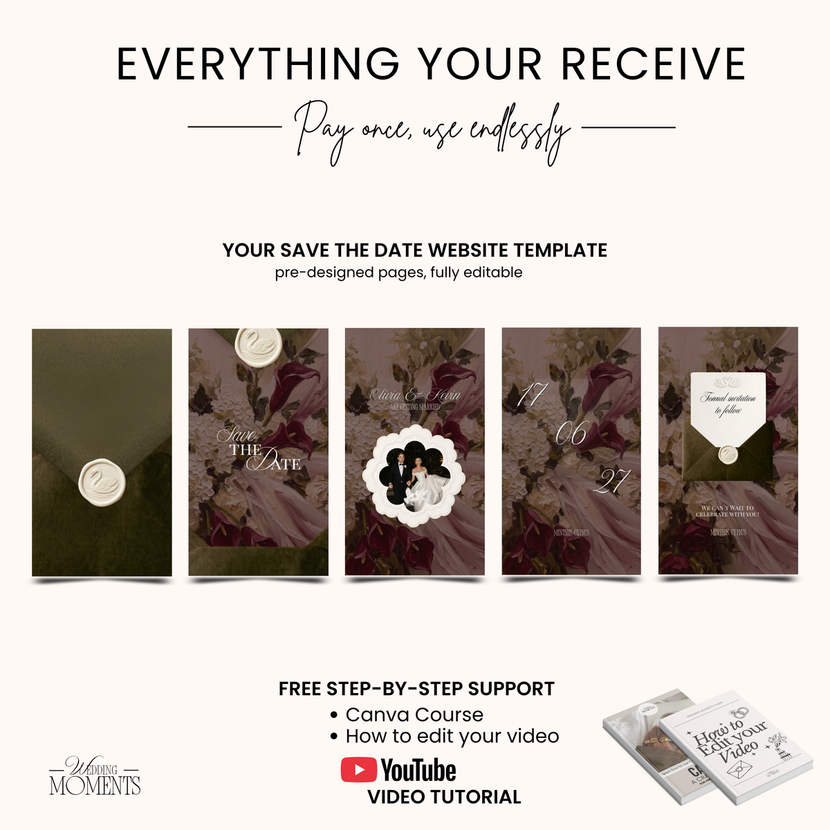 Save the Date Video Template | Olive green Envelope V003