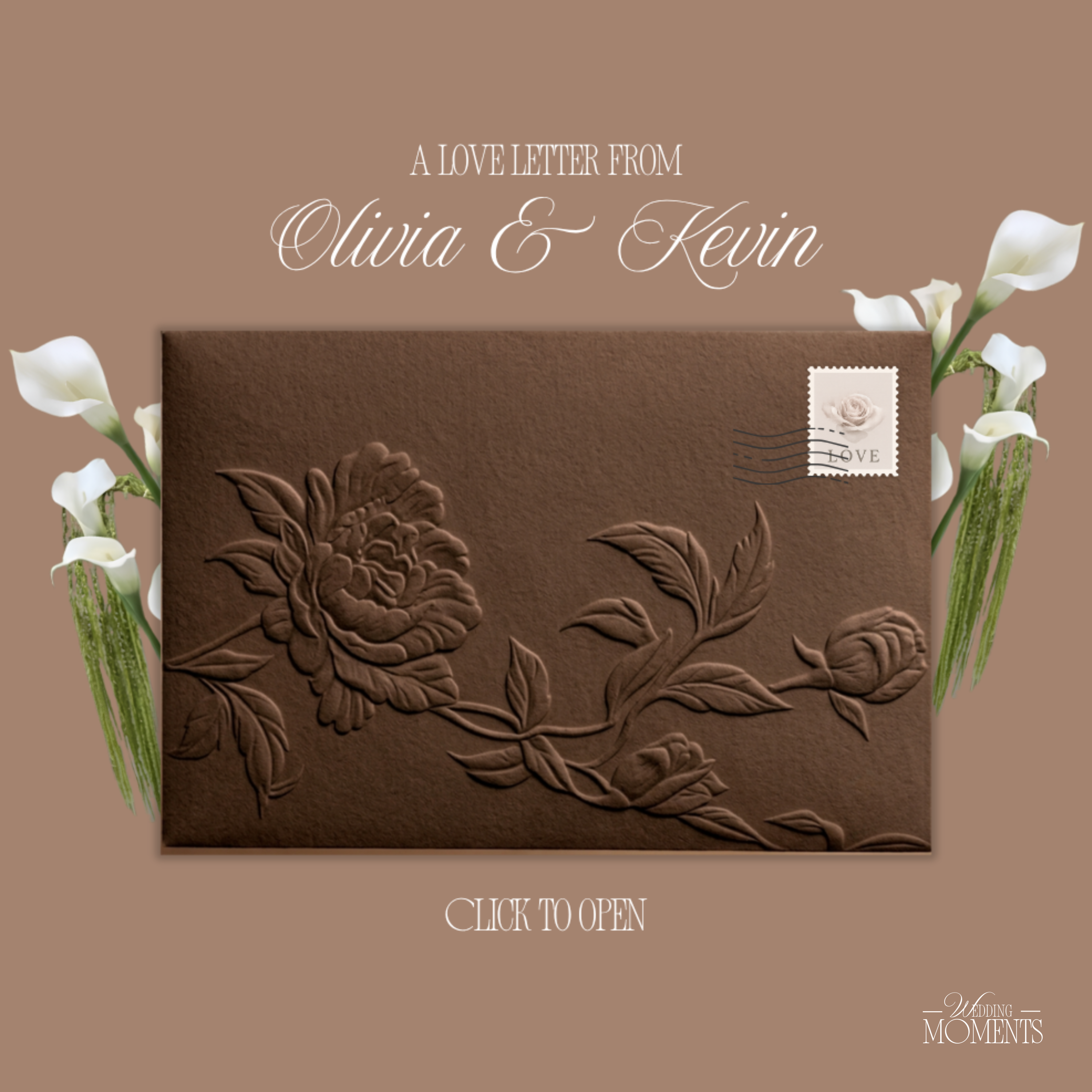 Save the Date Website Template | Floral Chocolate brown Envelope Old Money E005 Wedding Moments Digital Download Wedding Moments
