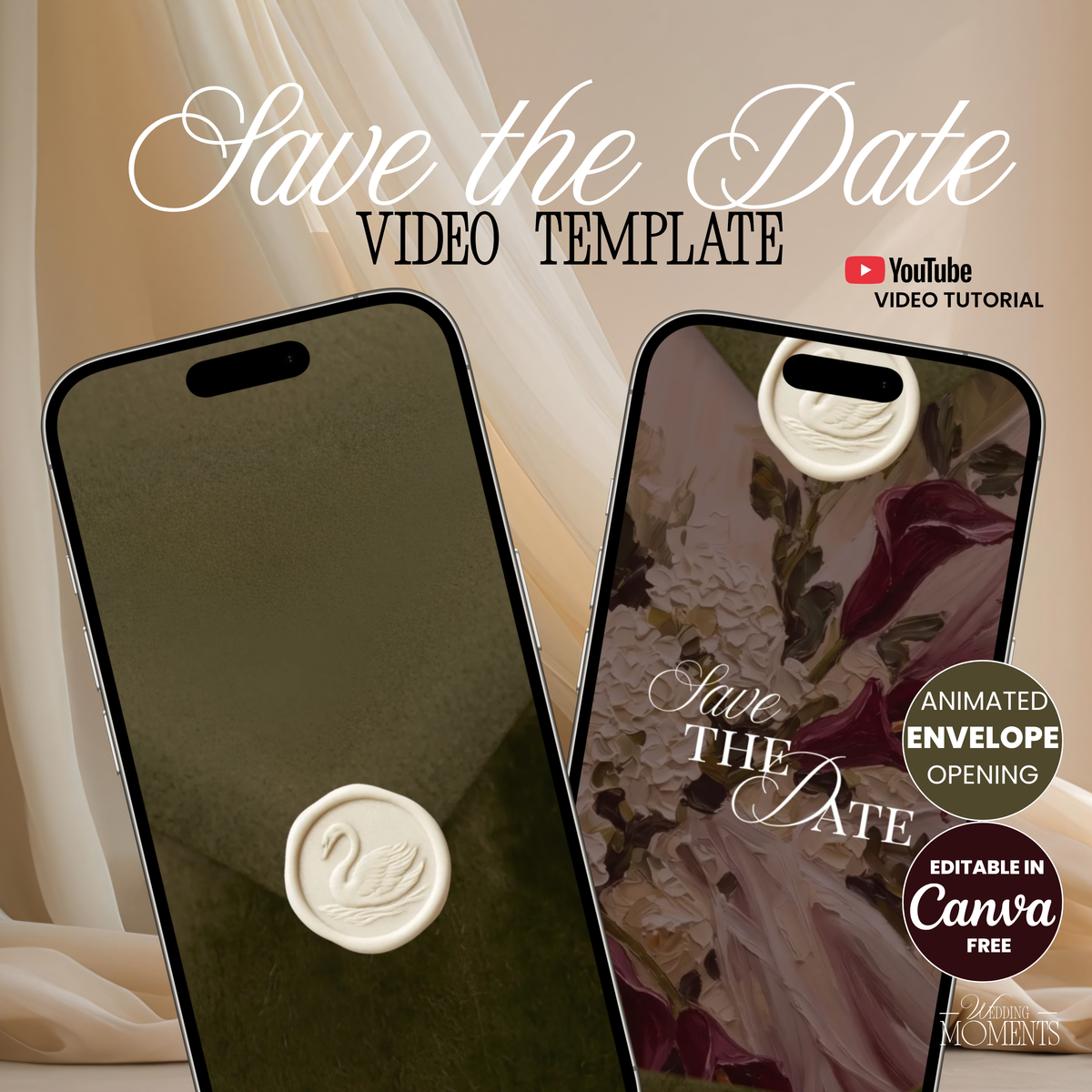 Save the Date Video Template | Olive green Envelope V003