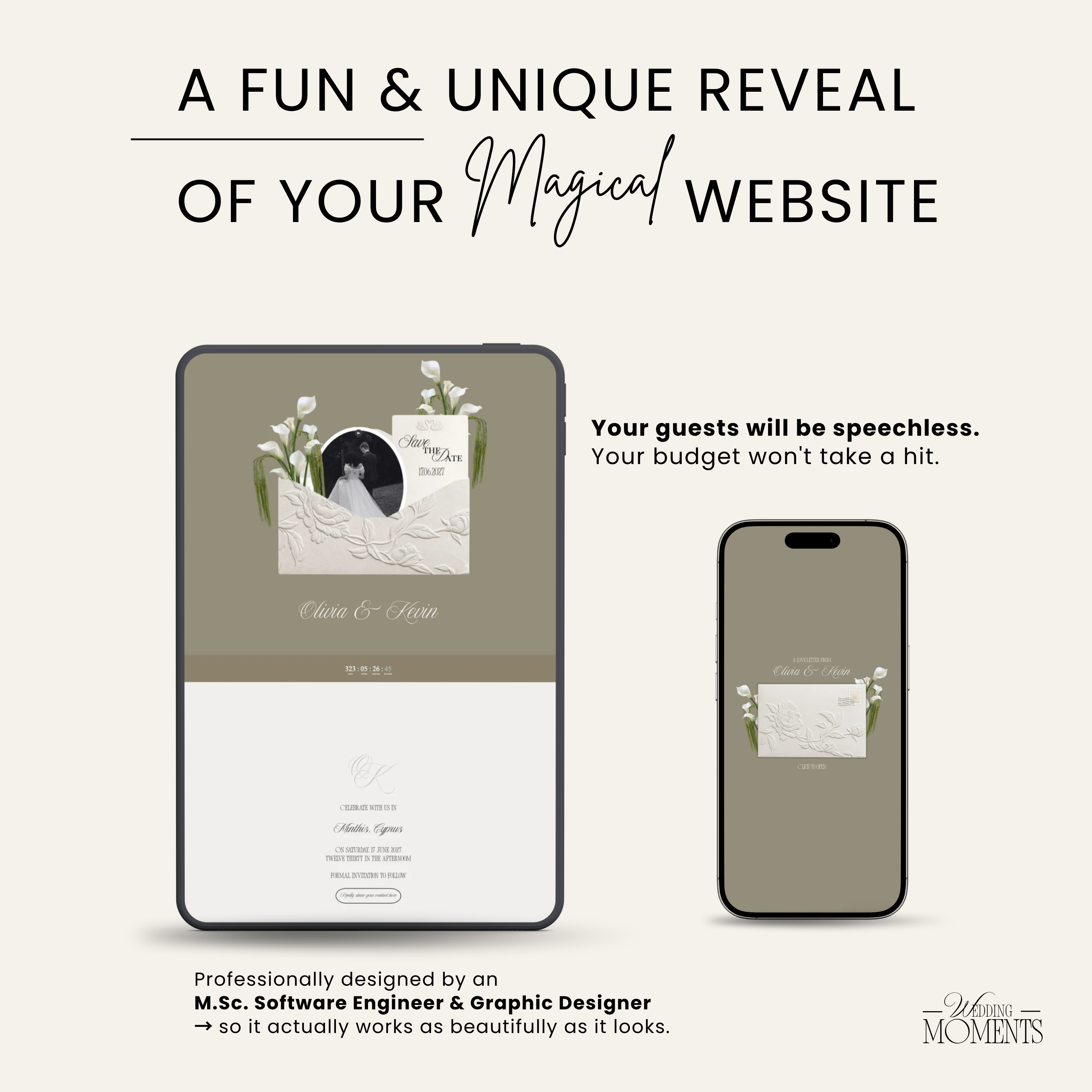 Save the Date Website Template | Floral ivory Envelope Old Money E004 Wedding Moments Digital Download Wedding Moments