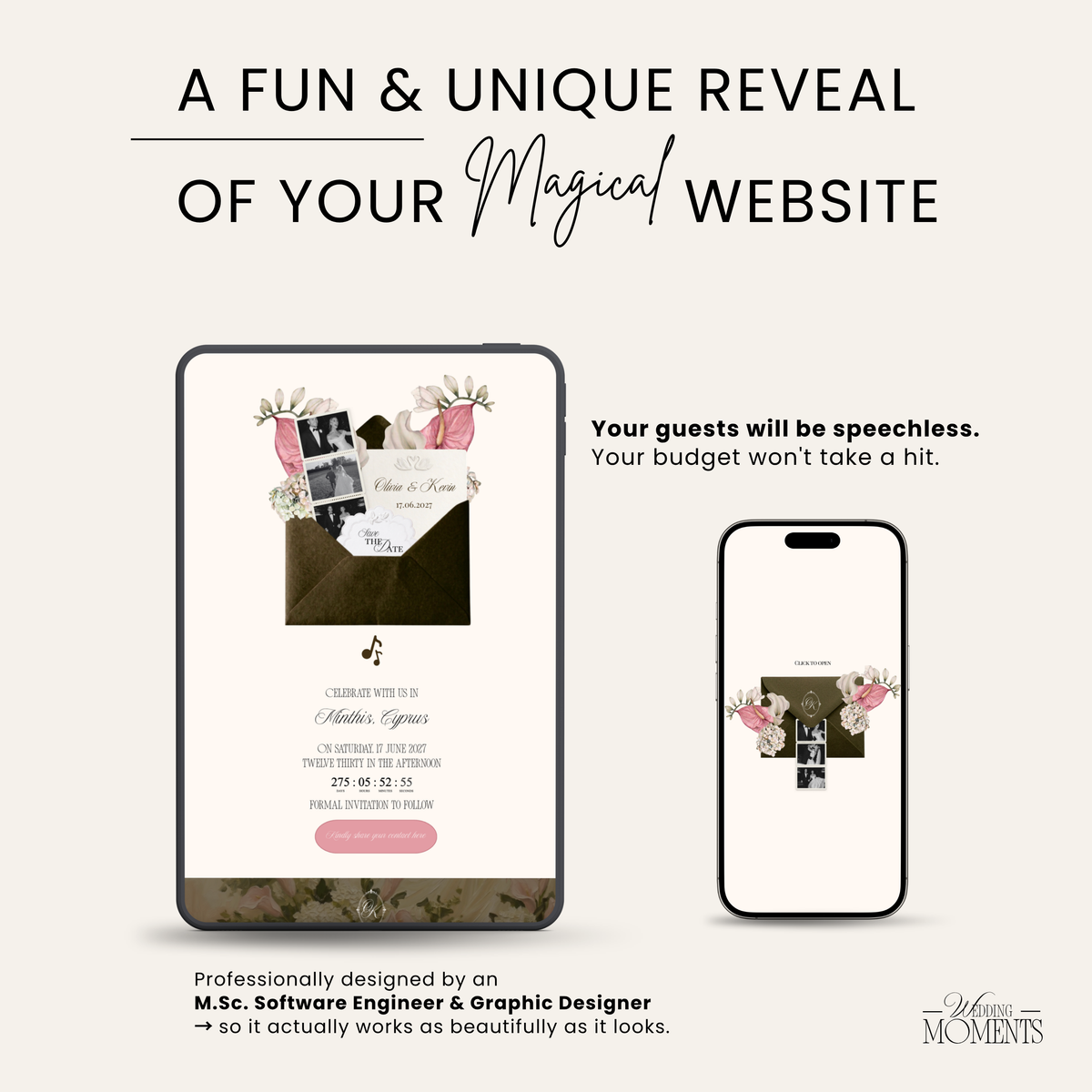 Save the Date Website Template | Olive green Envelope Photo Booth E007_3