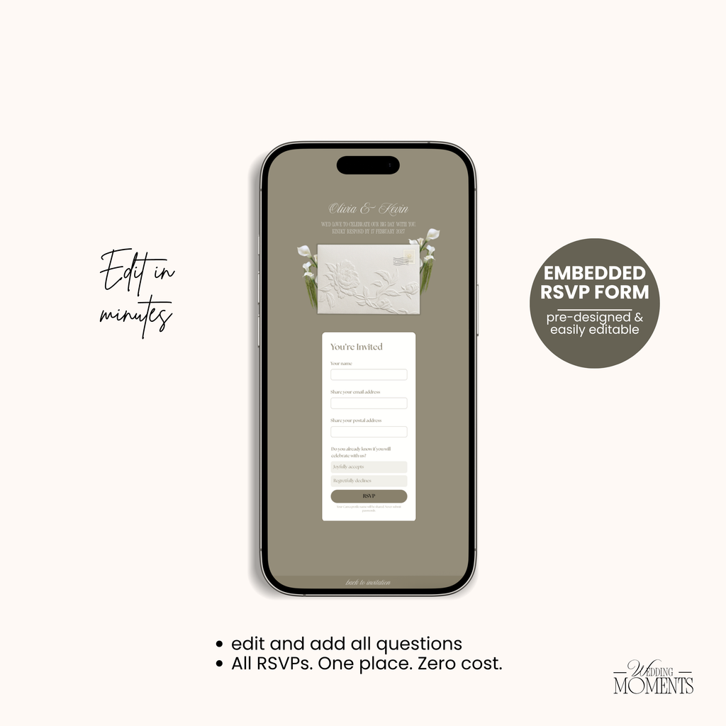 Save the Date Website Template | Floral ivory Envelope Old Money E004 Wedding Moments Digital Download Wedding Moments