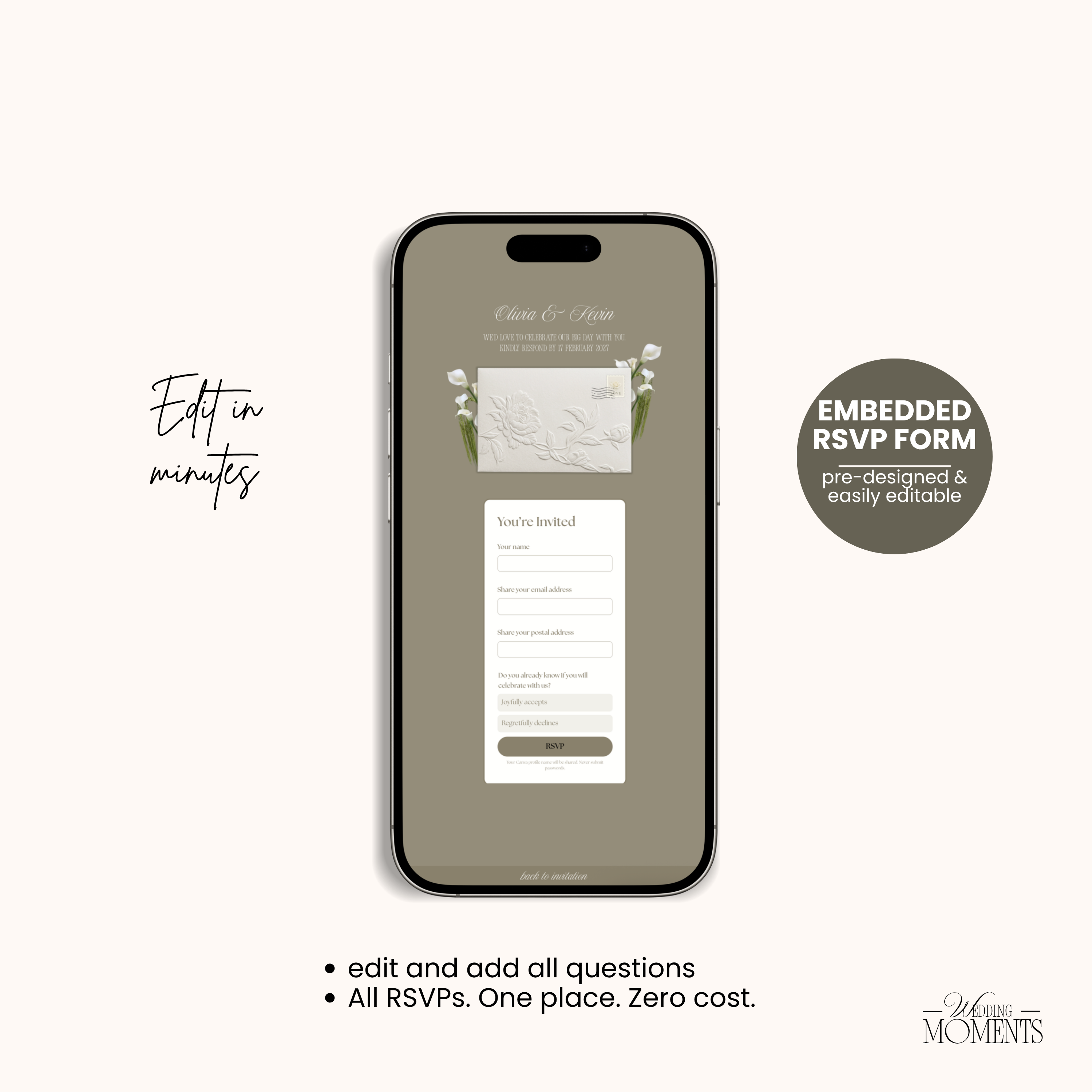 Save the Date Website Template | Floral ivory Envelope Old Money E004 Wedding Moments Digital Download Wedding Moments