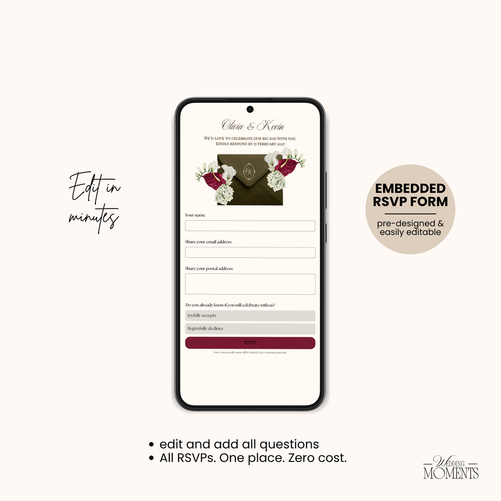 Save the Date Website Template | Floral Greige Envelope Old Money E005 (Copy)