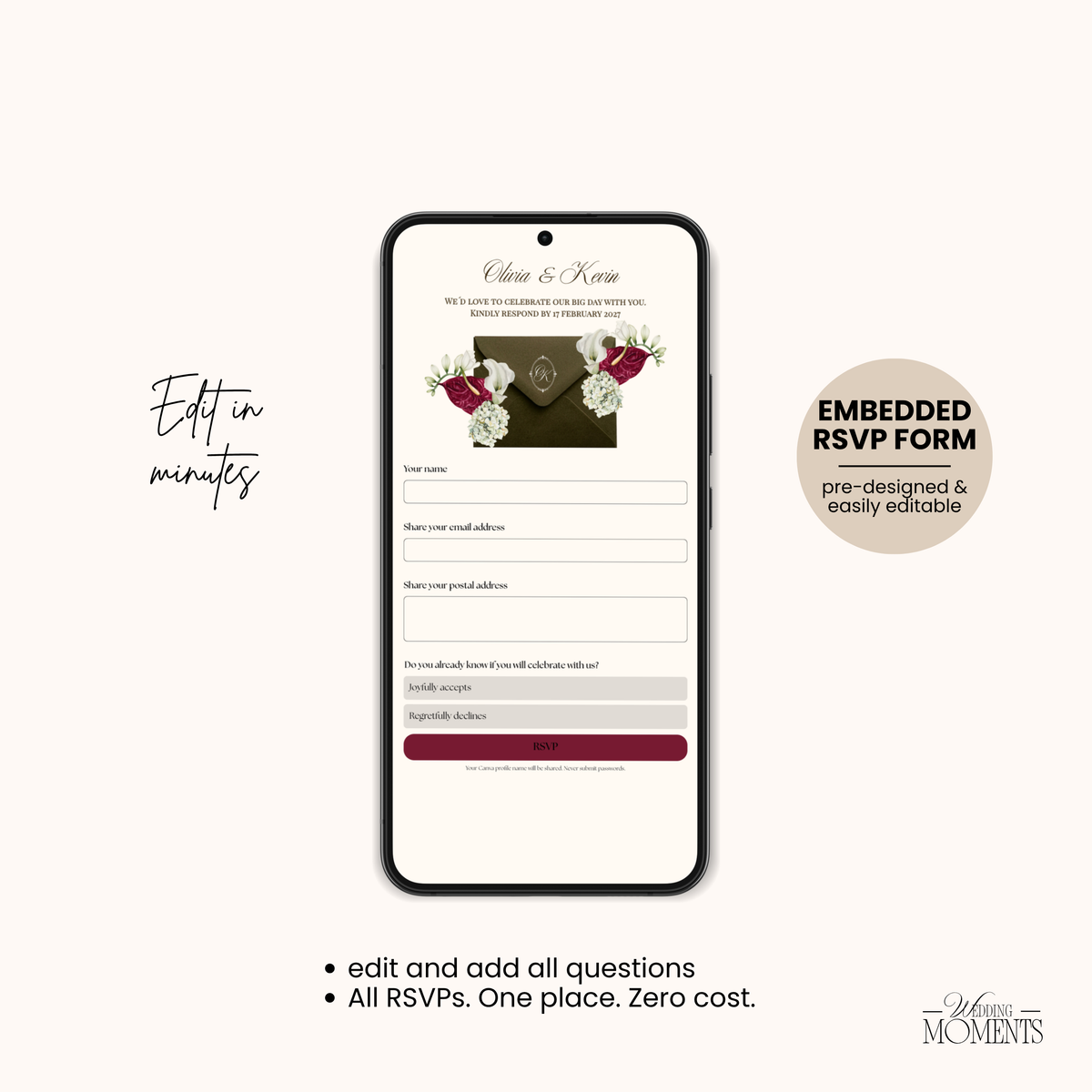 Save the Date Website Template | Floral Greige Envelope Old Money E005 (Copy)