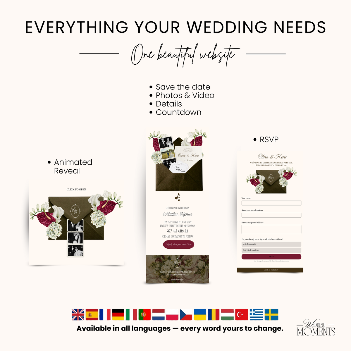 Save the Date Website Template | Floral Greige Envelope Old Money E005 (Copy)