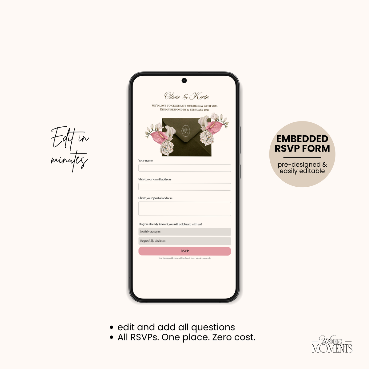 Save the Date Website Template | Olive green Envelope Photo Booth E007_3