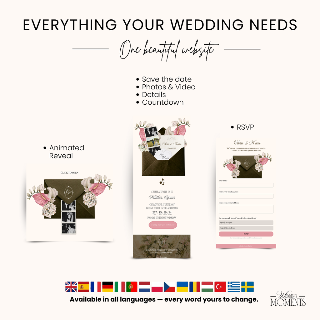 Save the Date Website Template | Olive green Envelope Photo Booth E007_3