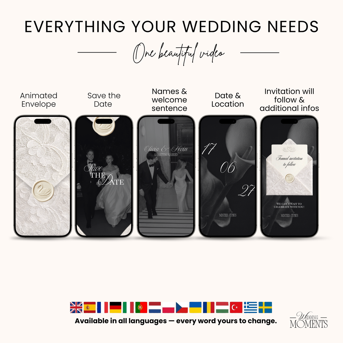 Save the Date Video Template | White Envelope V001 Wedding Moments Digital Download Wedding Moments