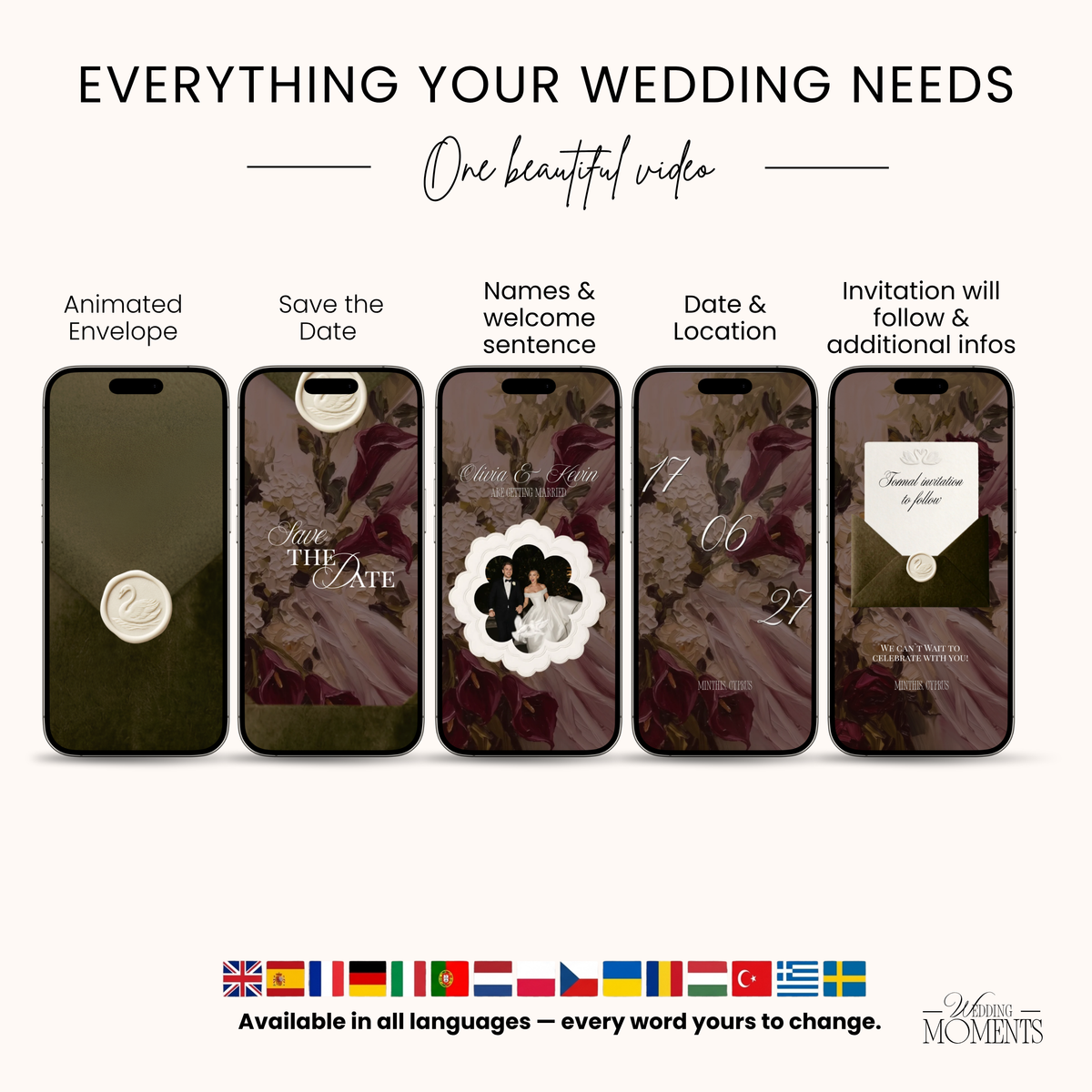 Save the Date Video Template | Olive green Envelope V003