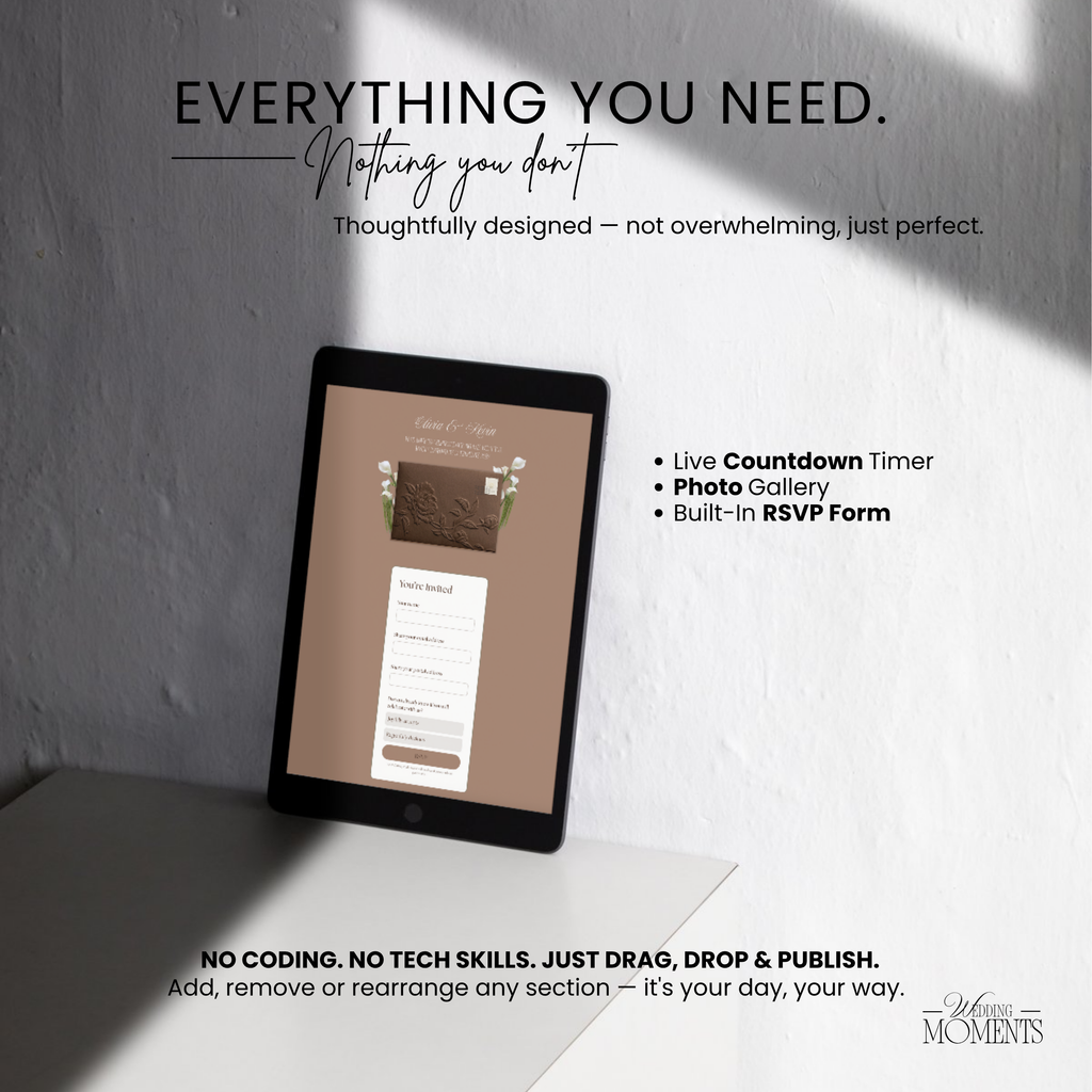 Save the Date Website Template | Floral Chocolate brown Envelope Old Money E005 Wedding Moments Digital Download Wedding Moments