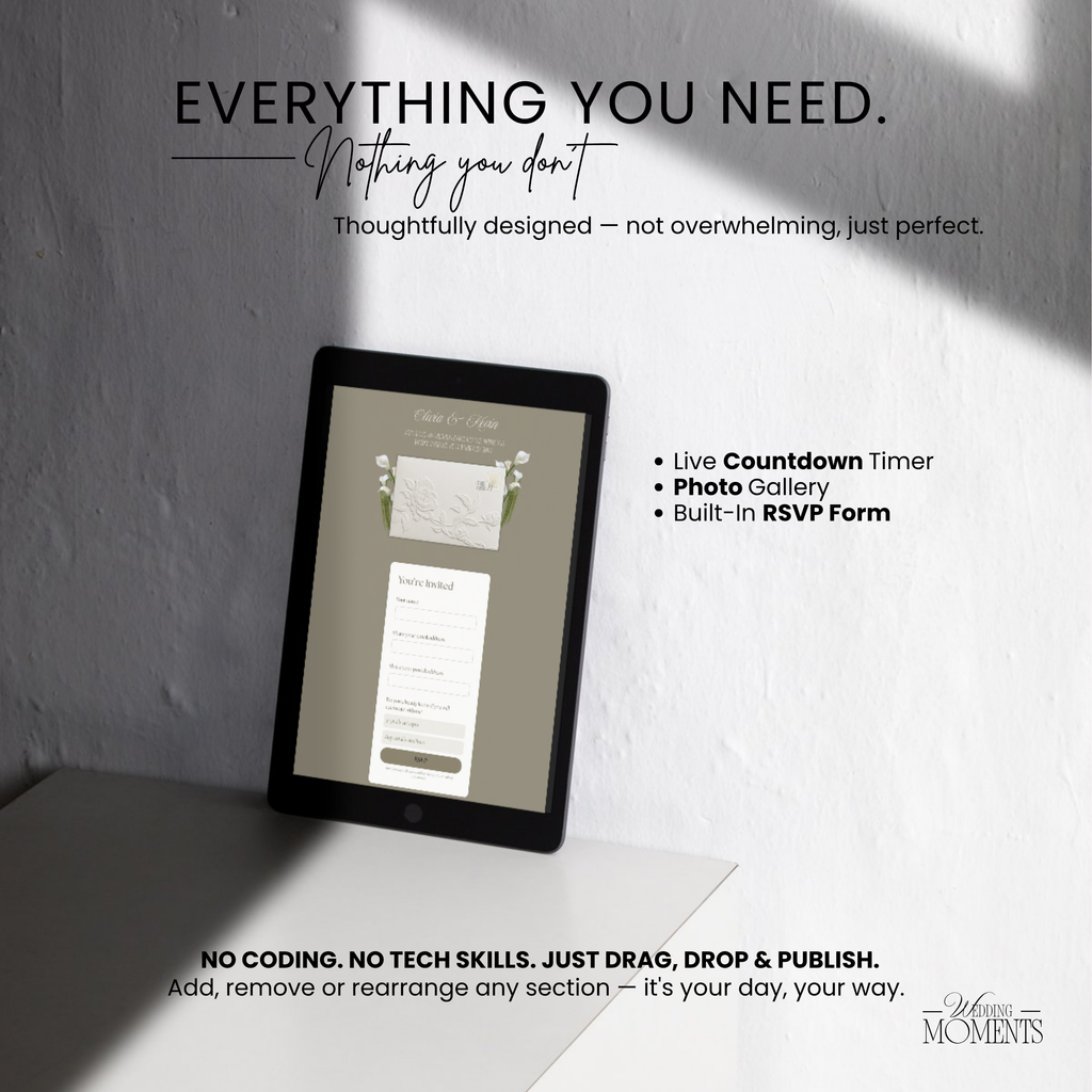 Save the Date Website Template | Floral ivory Envelope Old Money E004 Wedding Moments Digital Download Wedding Moments