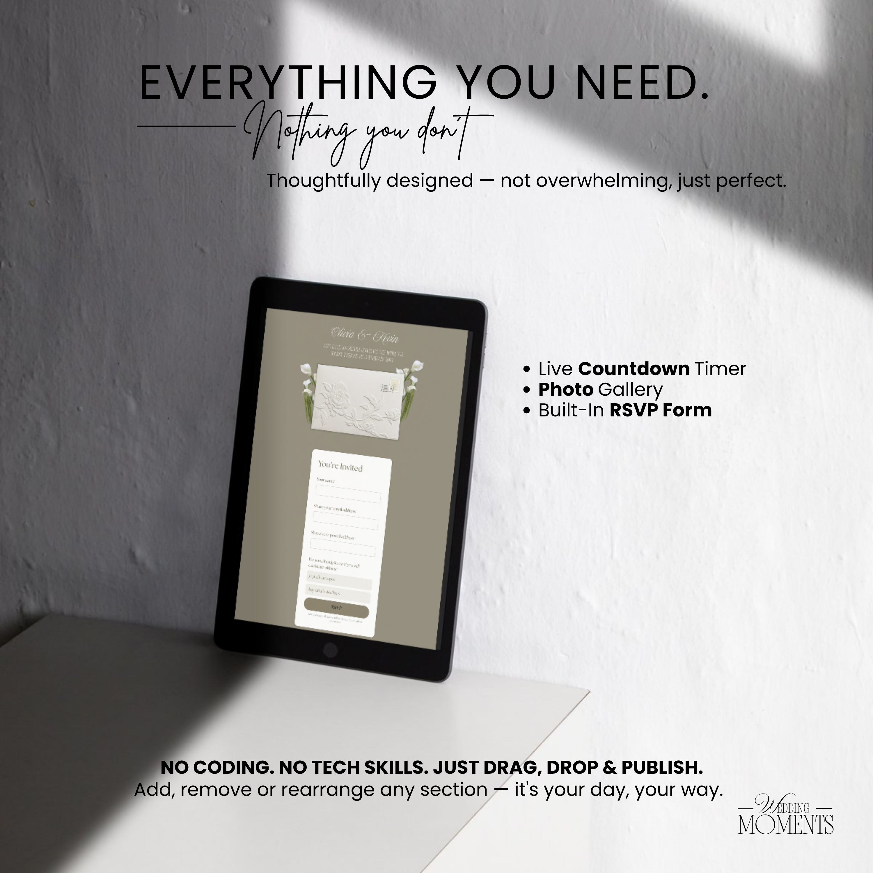 Save the Date Website Template | Floral ivory Envelope Old Money E004 Wedding Moments Digital Download Wedding Moments