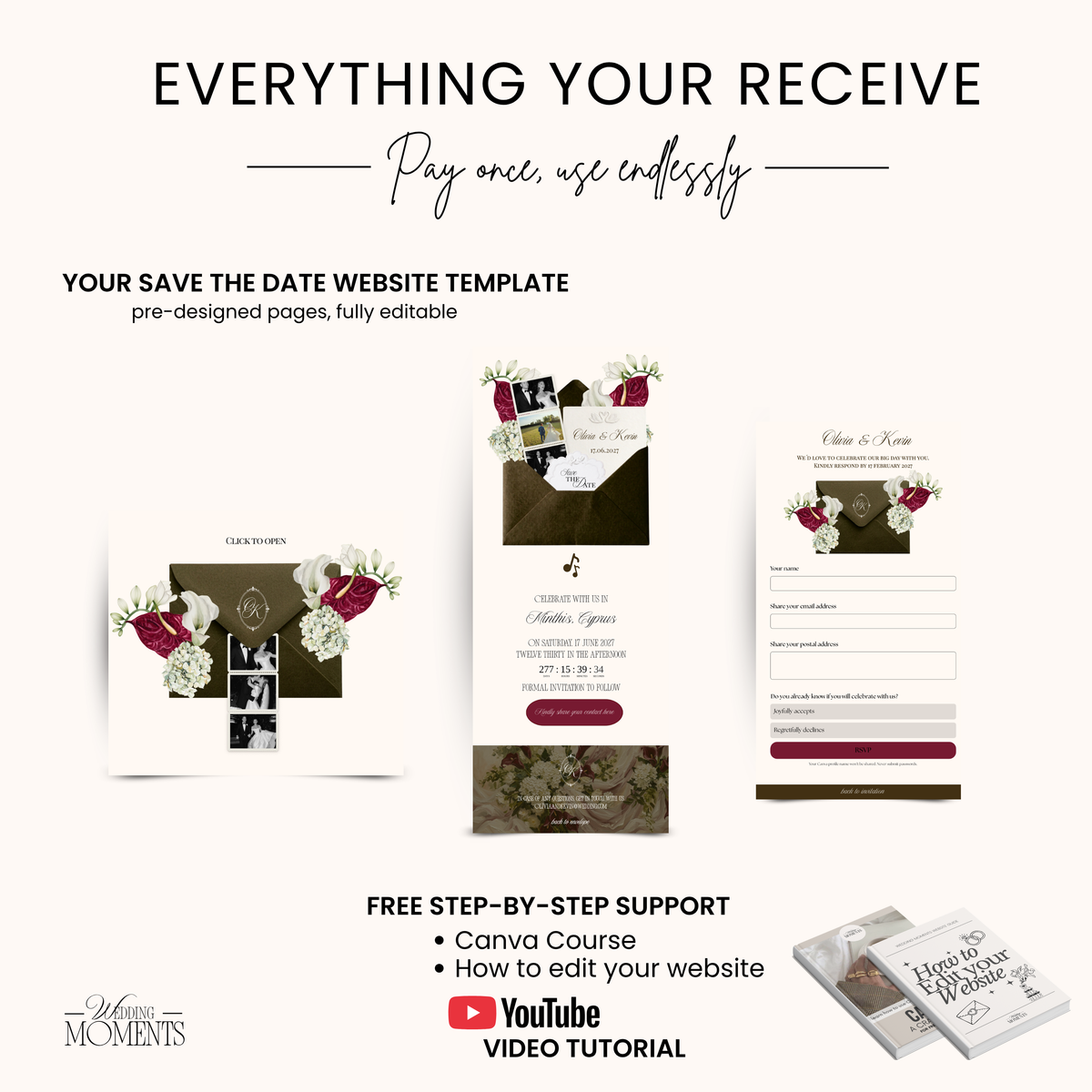 Save the Date Website Template | Floral Greige Envelope Old Money E005 (Copy)
