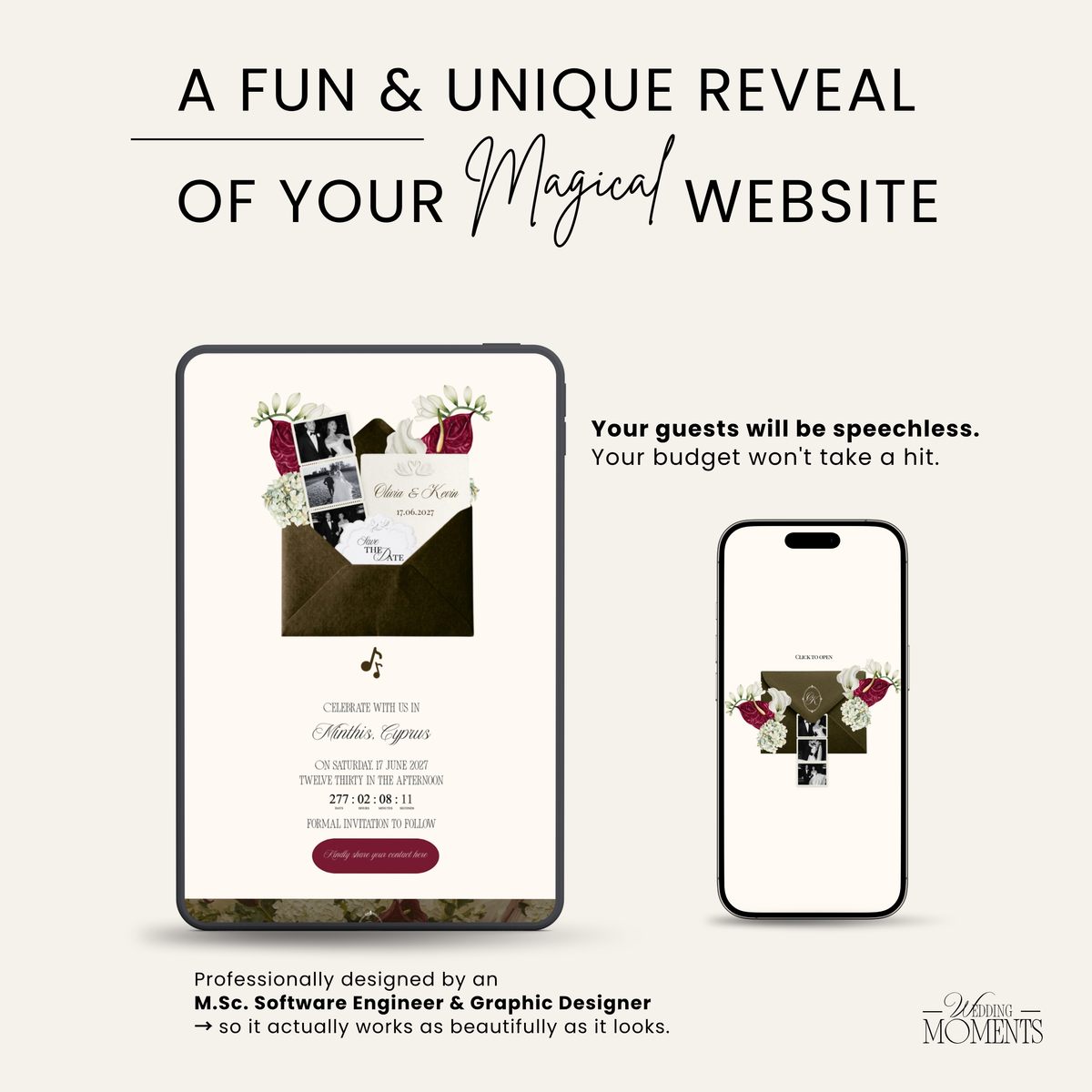 Save the Date Website Template | Floral Greige Envelope Old Money E005 (Copy)
