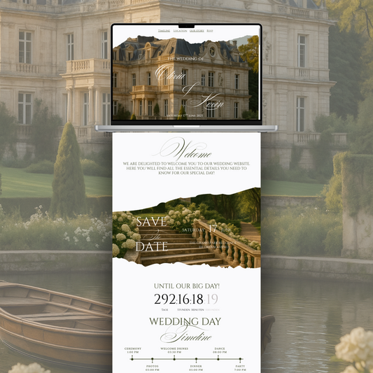 Luxury Wedding Website Template one pager | Italian Villa Green Aesthetic