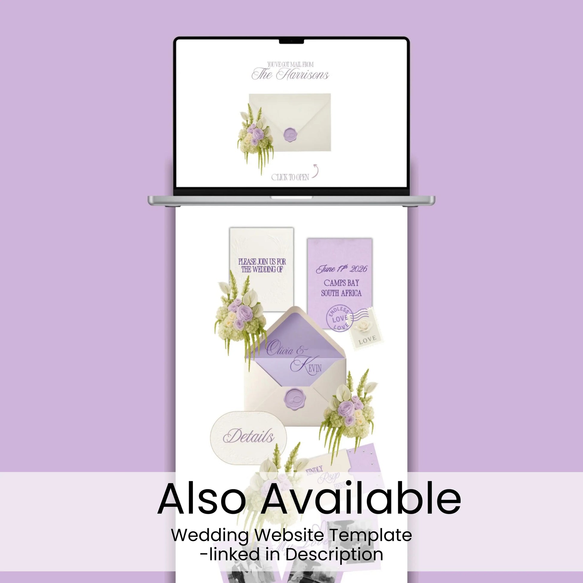 Animated envelope save the date wedding website design