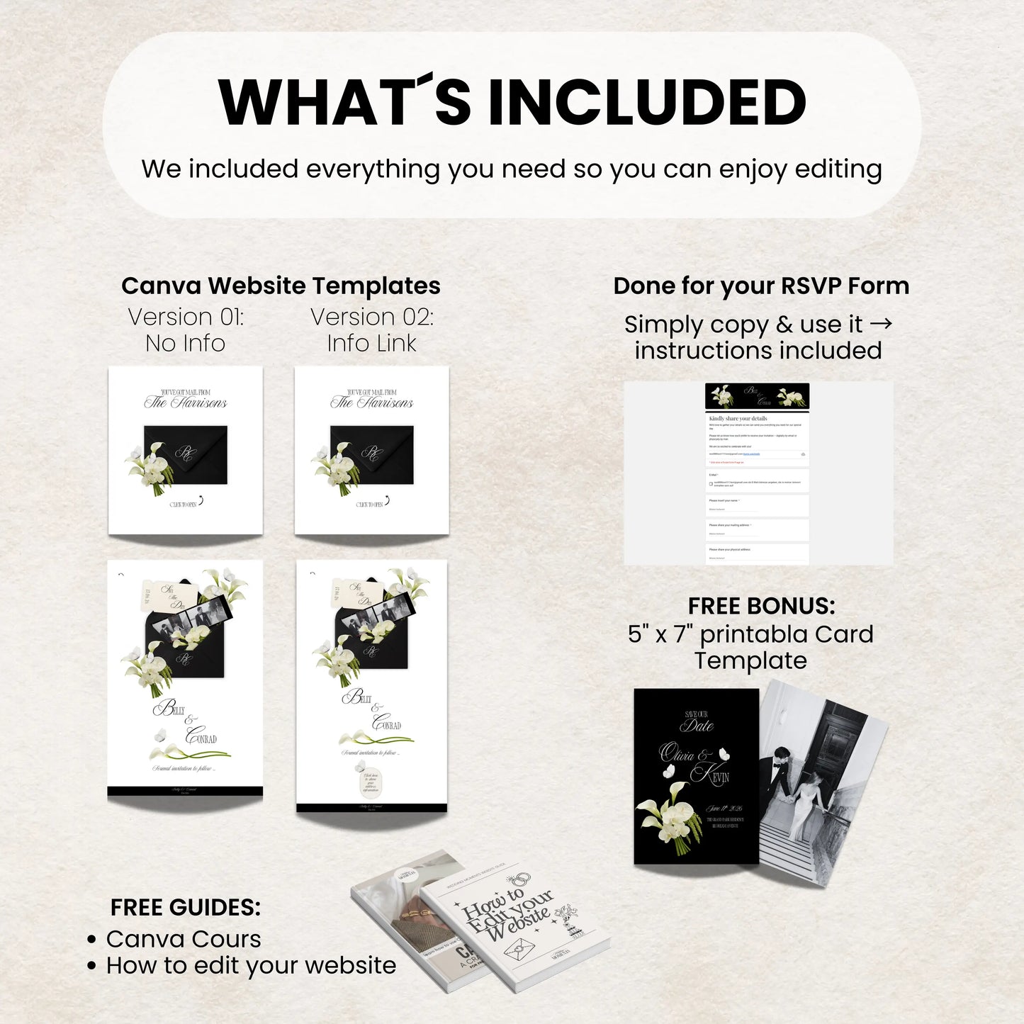 What is included in black wedding website template