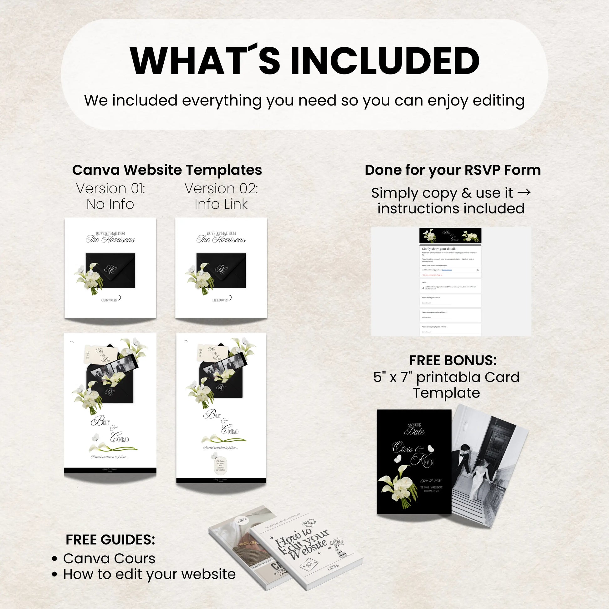 What is included in black wedding website template