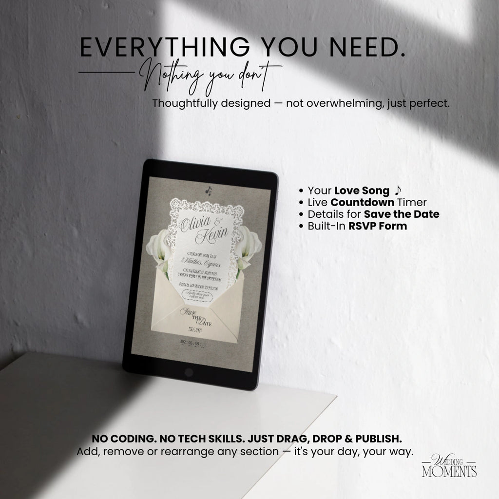 Save the Date Website Template | Floral Ivory Envelope Old Money A001_2 Wedding Moments Digital Download Wedding Moments