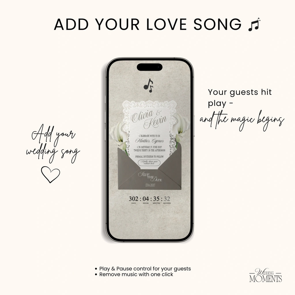 Save the Date Website Template | Floral Greige Envelope Old Money A001