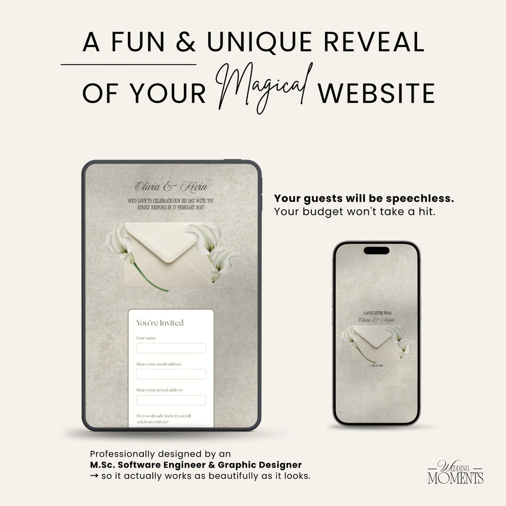 Save the Date Website Template | Floral Ivory Envelope Old Money A001_2 Wedding Moments Digital Download Wedding Moments