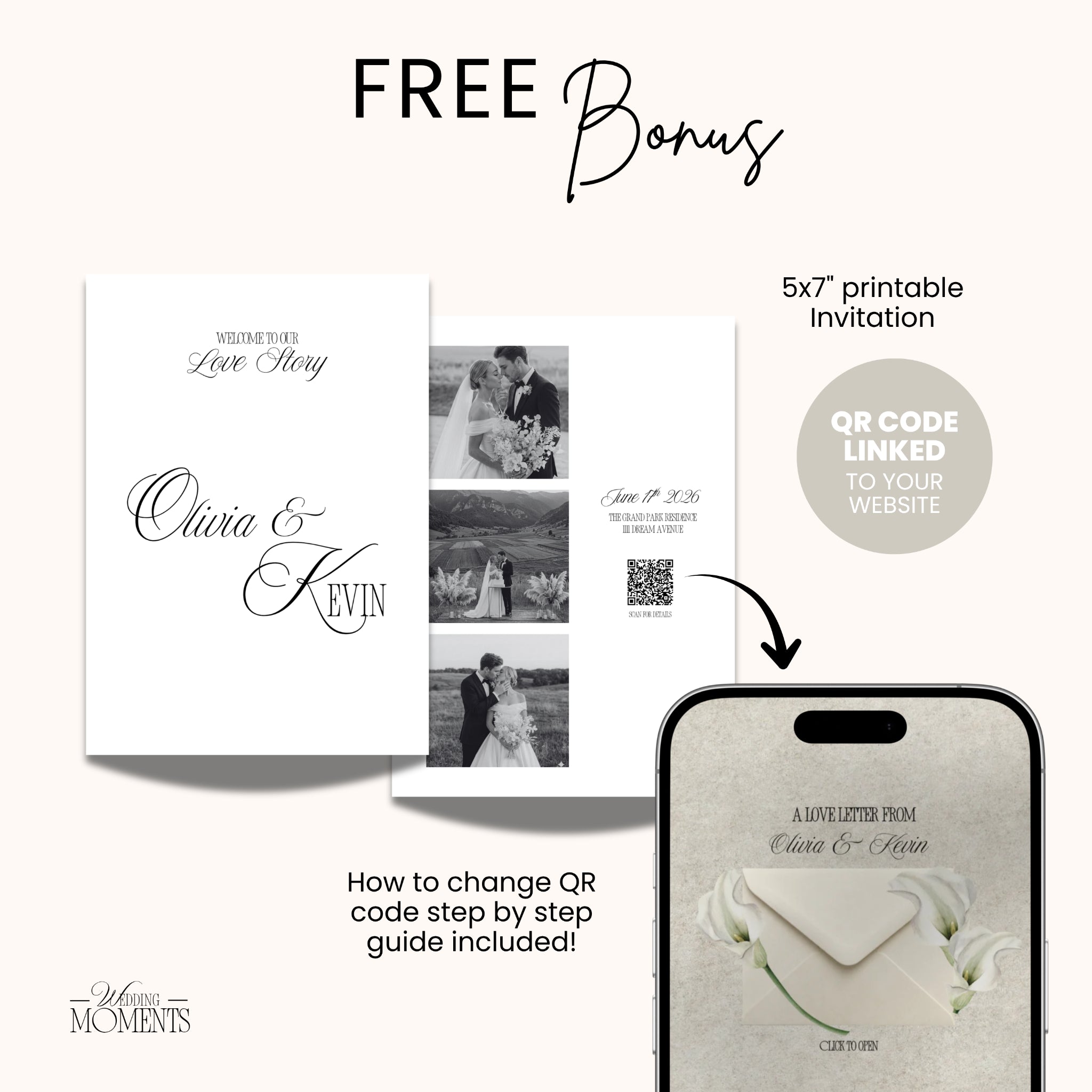 Save the Date Website Template | Floral Ivory Envelope Old Money A001_2 Wedding Moments Digital Download Wedding Moments