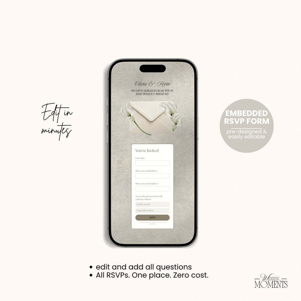 Save the Date Website Template | Floral Ivory Envelope Old Money A001_2 Wedding Moments Digital Download Wedding Moments