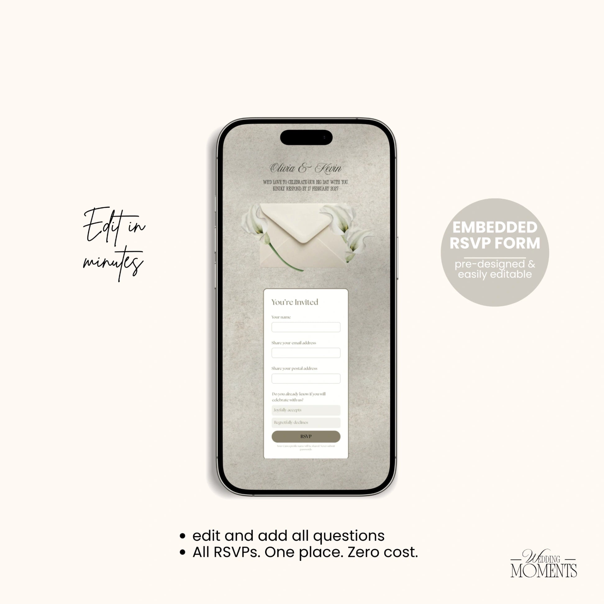 Save the Date Website Template | Floral Ivory Envelope Old Money A001_2 Wedding Moments Digital Download Wedding Moments
