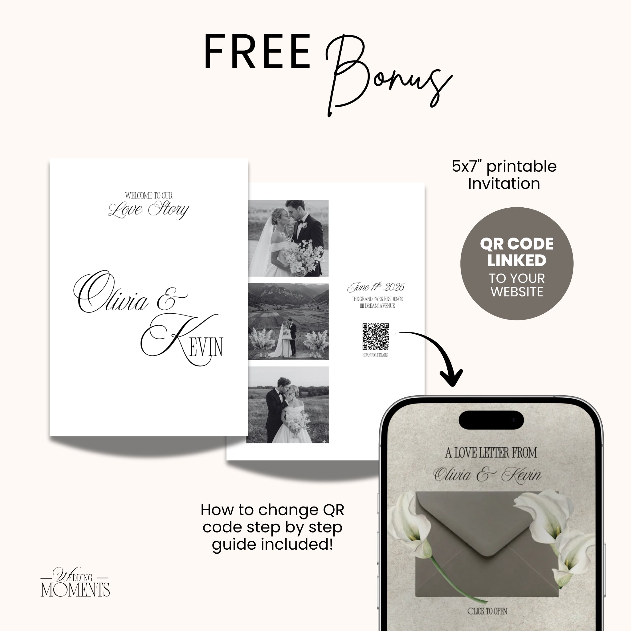Save the Date Website Template | Floral Greige Envelope Old Money A001