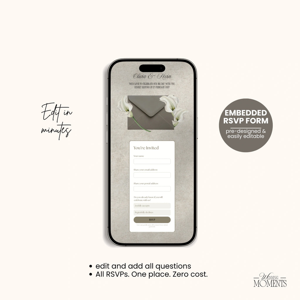 Save the Date Website Template | Floral Greige Envelope Old Money A001