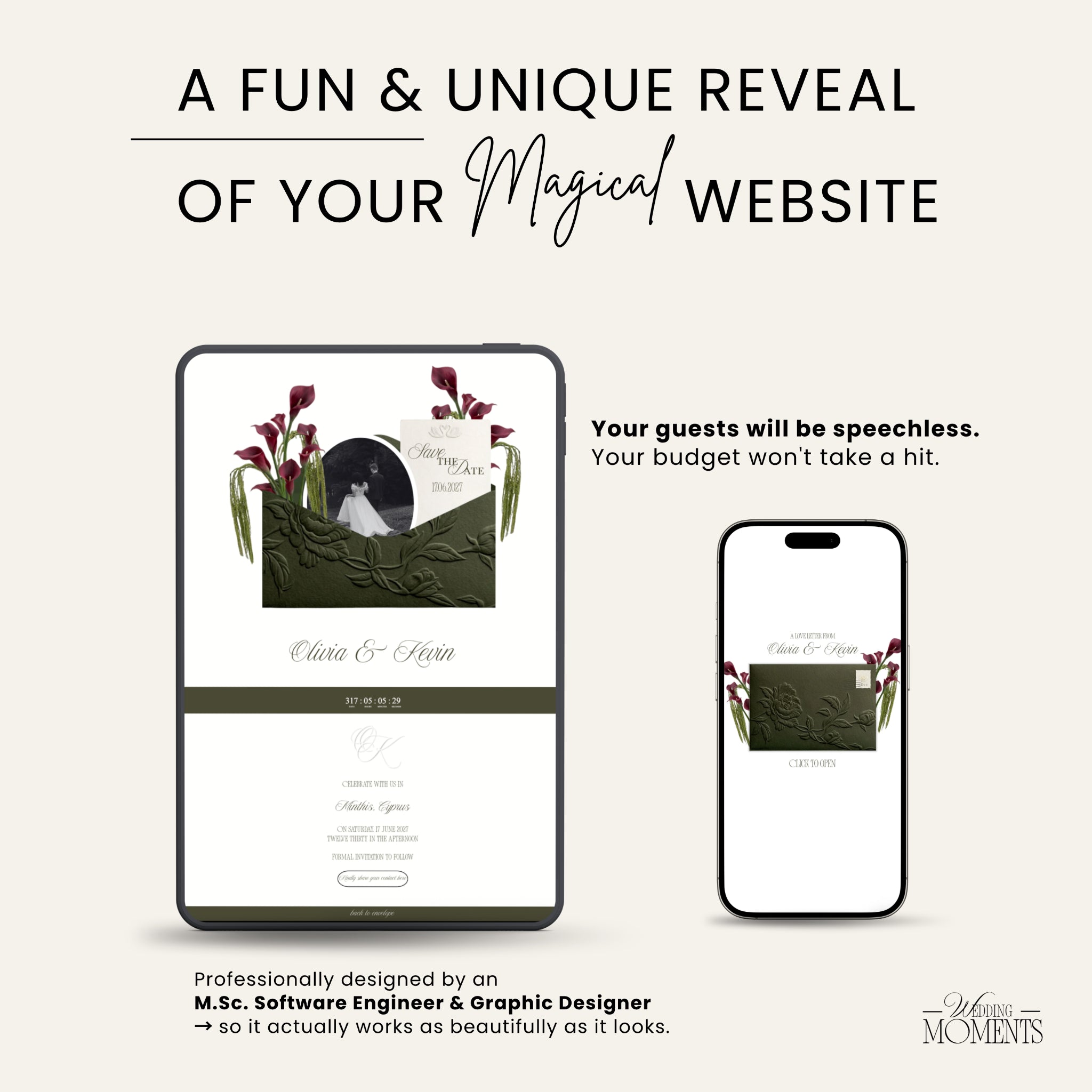 Save the Date Website Template | Olive Green  Envelope Old Money E005 (Kopie)