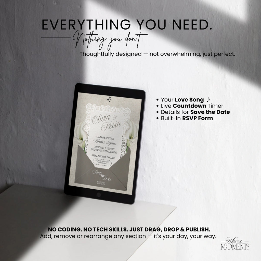 Save the Date Website Template | Floral Greige Envelope Old Money A001