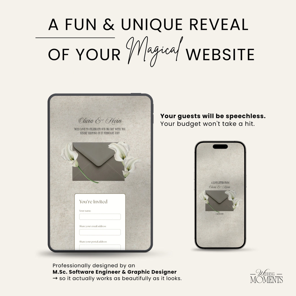 Save the Date Website Template | Floral Greige Envelope Old Money A001