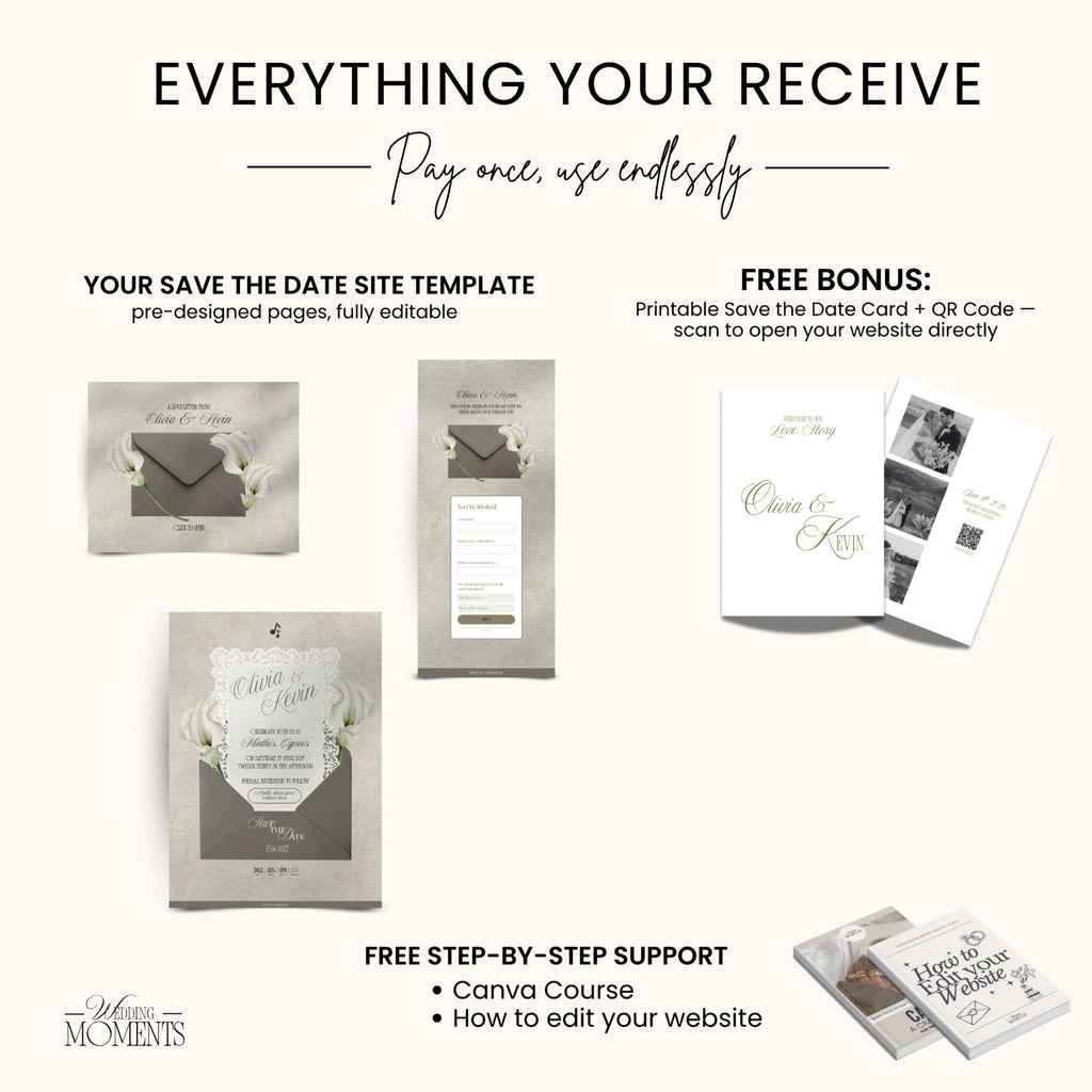 Save the Date Website Template | Floral Greige Envelope Old Money A001