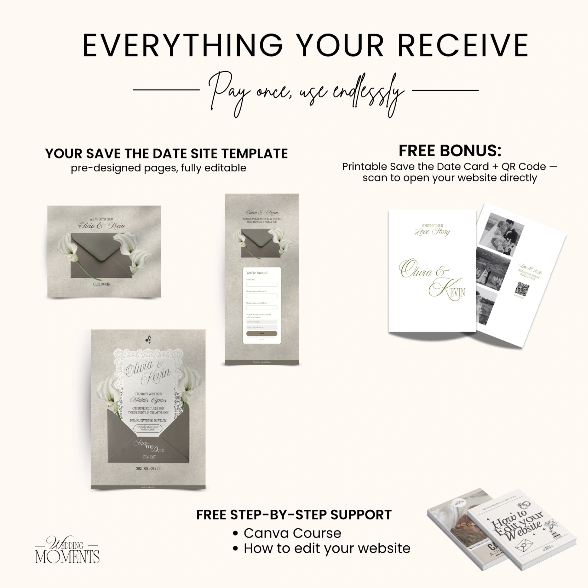 Save the Date Website Template | Floral Greige Envelope Old Money A001