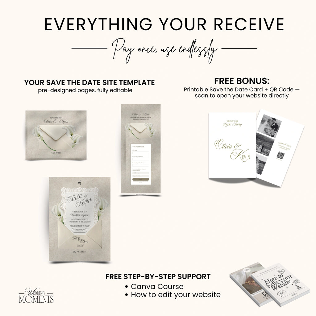 Save the Date Website Template | Floral Ivory Envelope Old Money A001_2 Wedding Moments Digital Download Wedding Moments