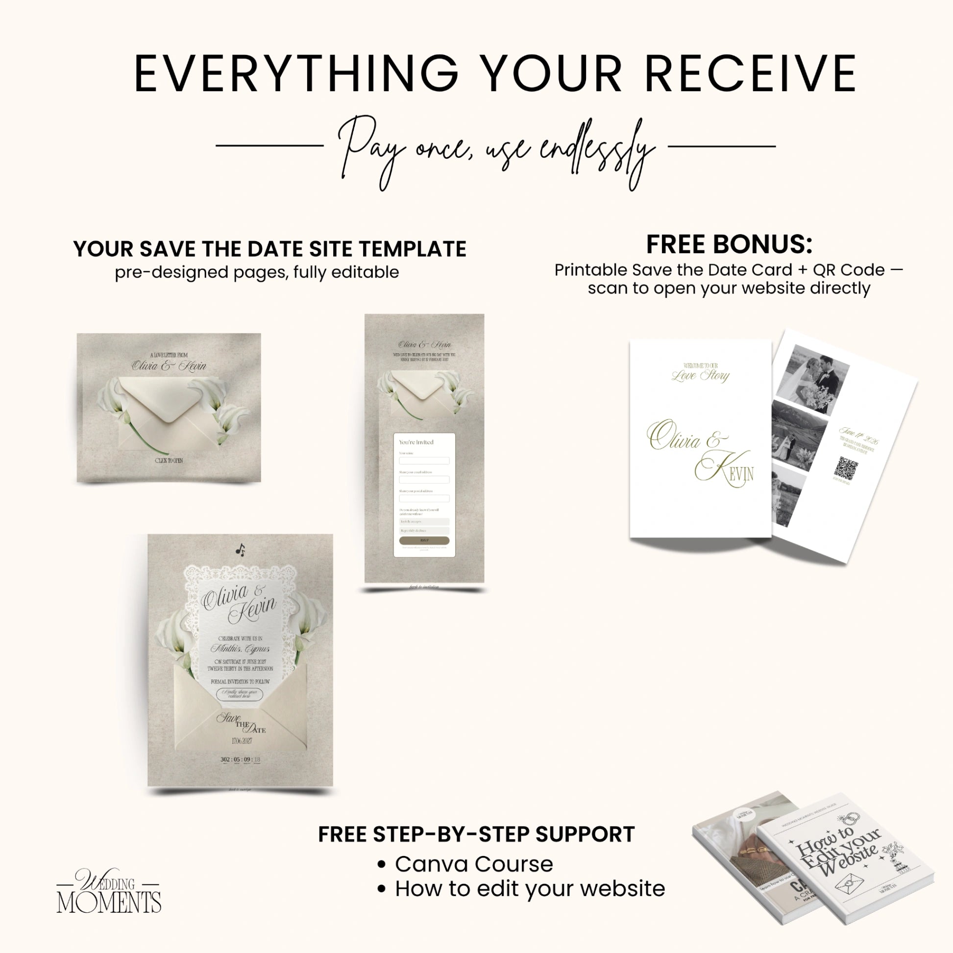 Save the Date Website Template | Floral Ivory Envelope Old Money A001_2 Wedding Moments Digital Download Wedding Moments