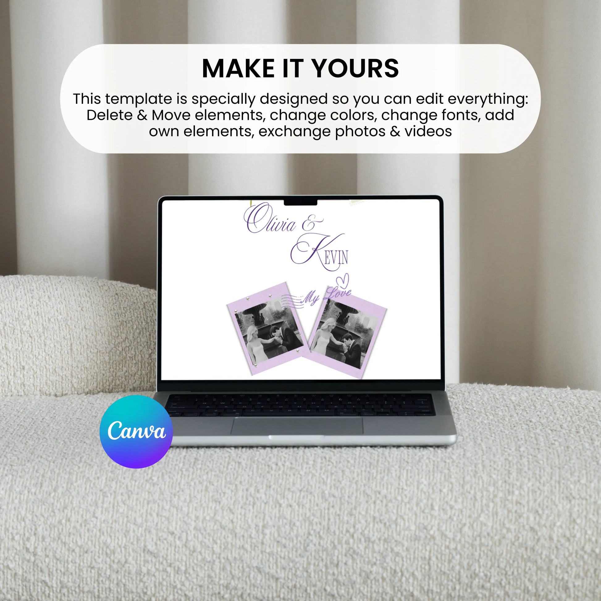 Customizable save the date wedding website Canva template