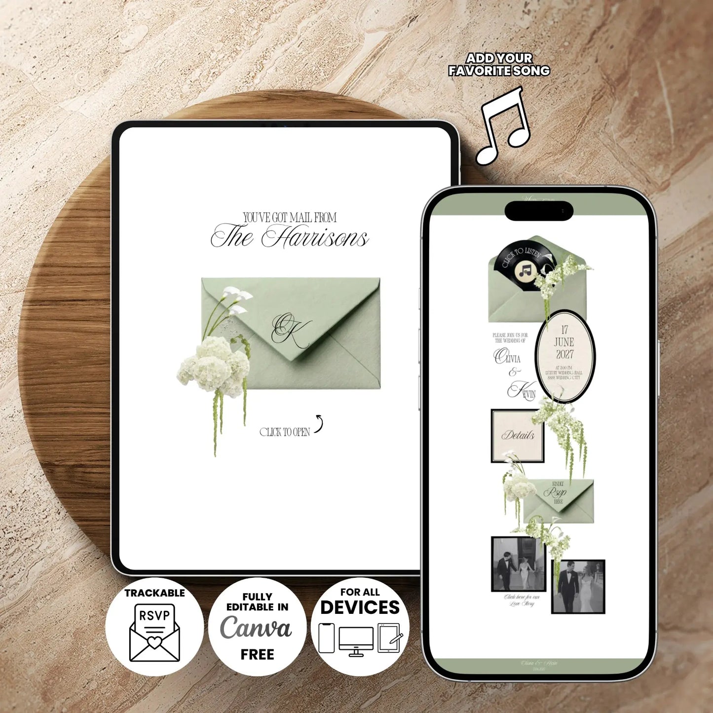 Mint green Wedding Invitation Website with music - RSVP Save the Date Website Wedding Moments  Wedding Moments