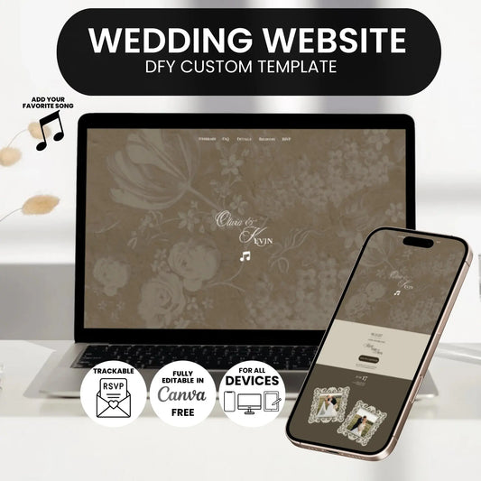 Beige Floral Wedding Invitation Website with music - RSVP Save the Date Website Wedding Moments  Wedding Moments