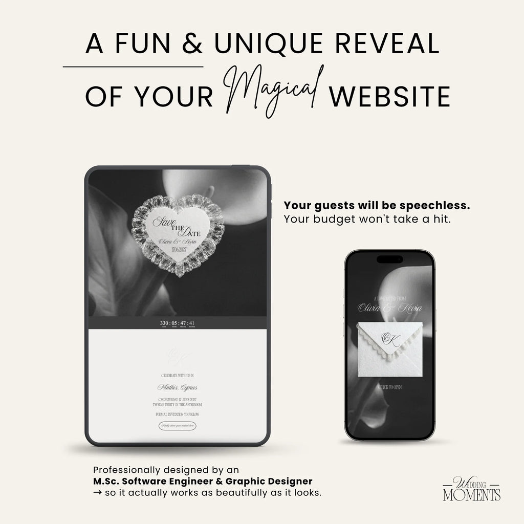 Save the Date Website Template | Floral Black and White Old Money E002 Wedding Moments Digital Download Wedding Moments