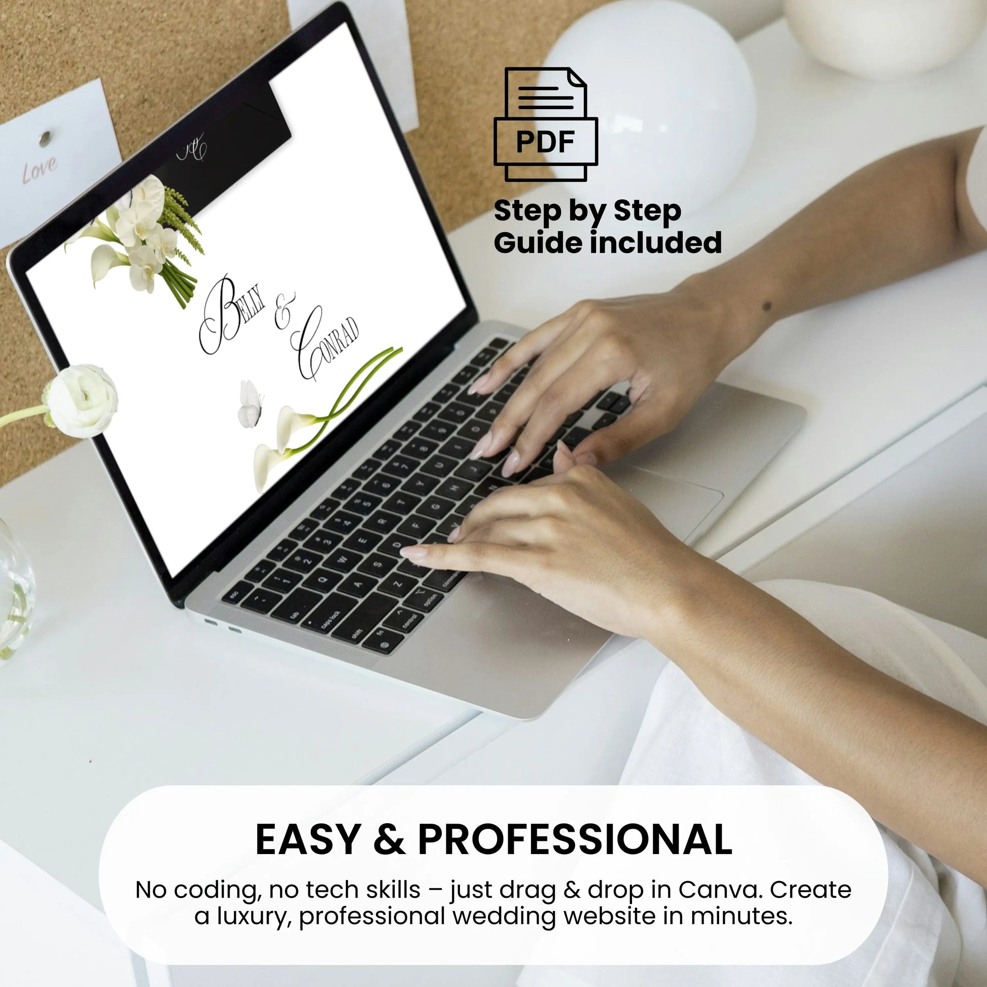 Easy to edit black wedding website template in Canva