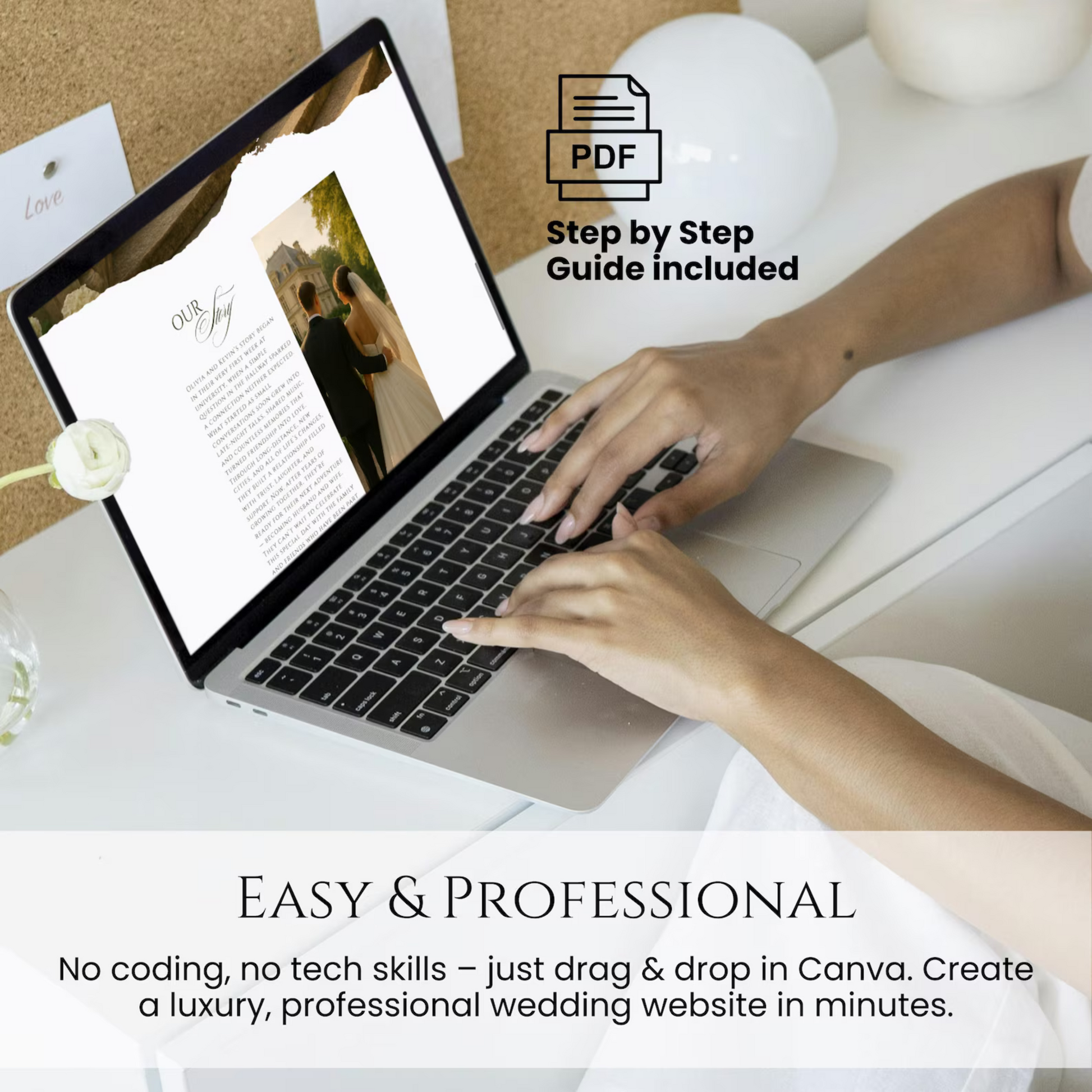 Easy & professional wedding website template – no coding required. Drag & drop in Canva to create a luxury greenery villa website in minutes.