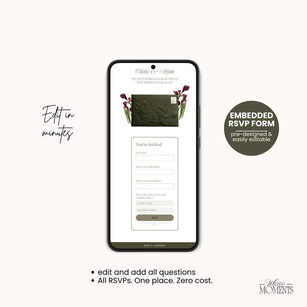 Save the Date Website Template | Olive Green  Envelope Old Money E005 (Kopie)
