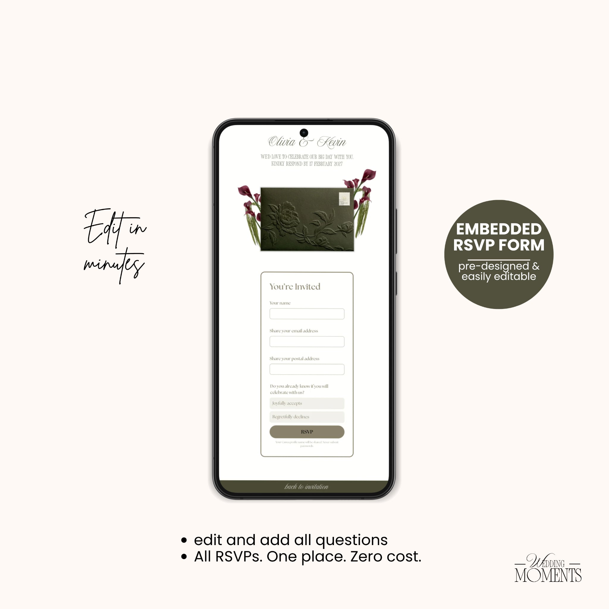 Save the Date Website Template | Olive Green  Envelope Old Money E005 (Kopie)