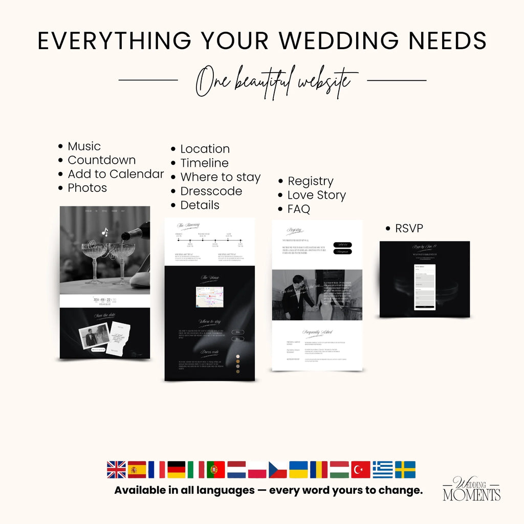 Wedding Website Template - Black & White Wedding Old money burgundy E006 Wedding Moments Digital Download Wedding Moments