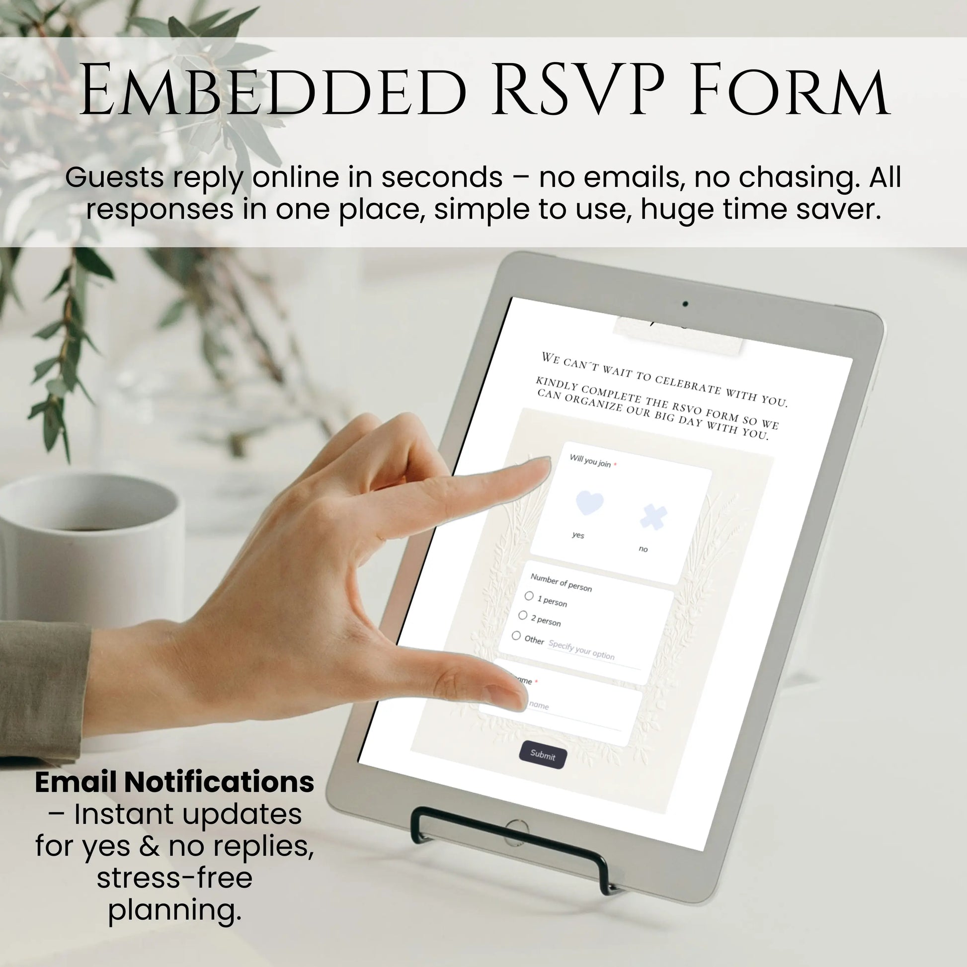 Embedded RSVP form inside luxury wedding website template