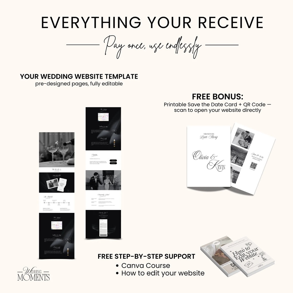 Wedding Website Template - Black & White Wedding Old money burgundy E006 Wedding Moments Digital Download Wedding Moments