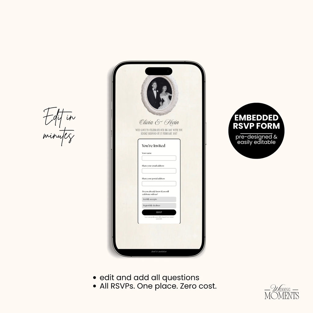 Save the Date Website Template | Black and White Old Money E001 Wedding Moments Digital Download Wedding Moments